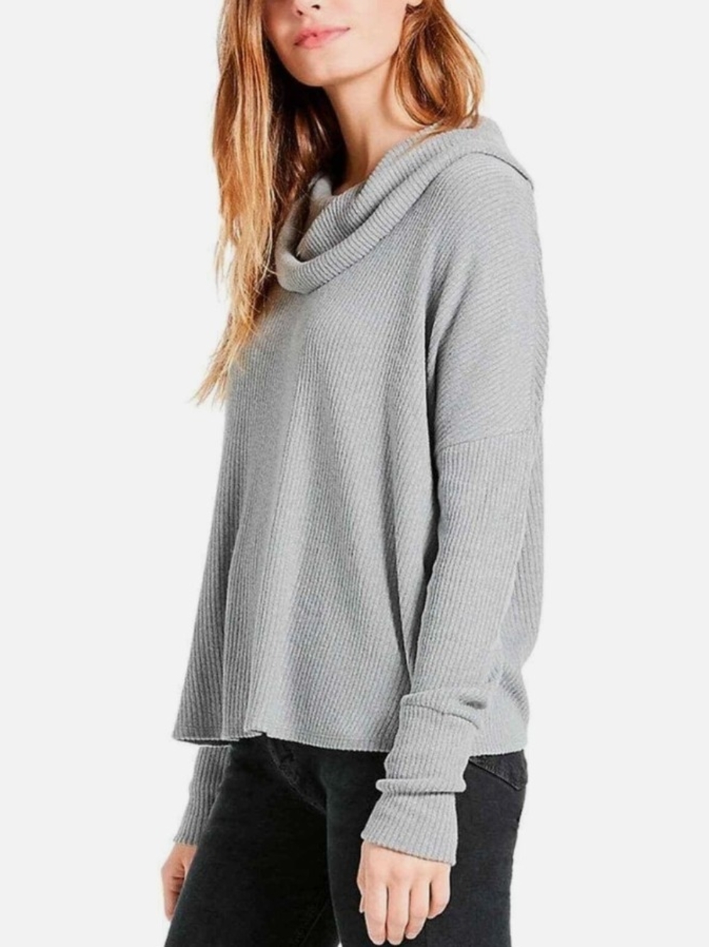 Lucky Brand Light Gray Waffle Knit Cowl-Neck Pullover Size XL